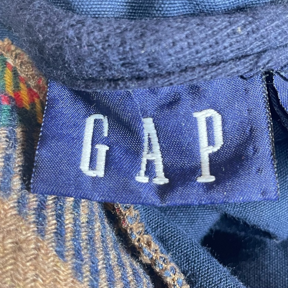 VINTAGE 90s GAP Mt. Whistler Brown Tartan Plaid Drawstring Wool Bucket Backpack - Picture 8 of 16